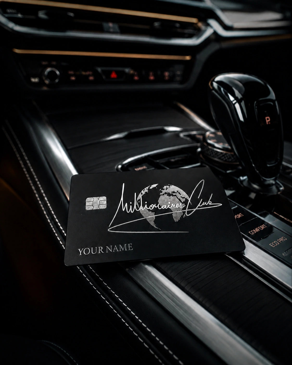 Millionaires Club card on a car dashboard