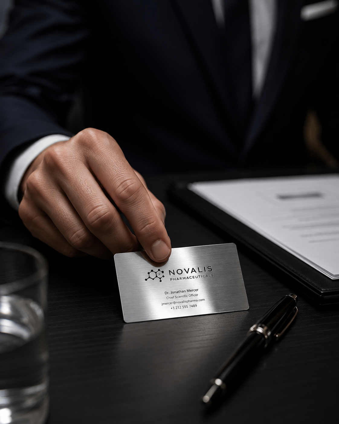 Laser-engraved stainless steel business card